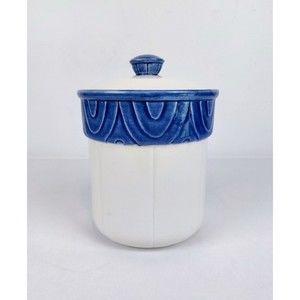Treasure Craft Seville Blue White Scalloped Food Jar Canister With Lid USA